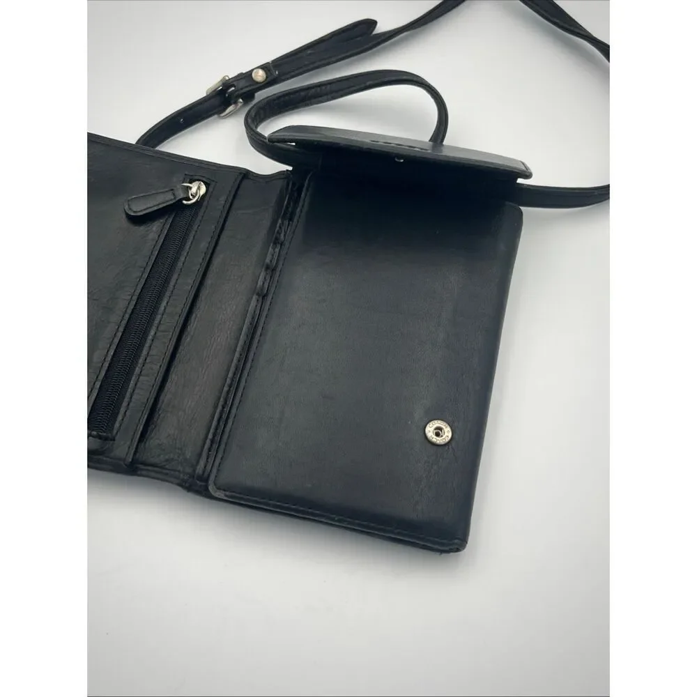 Vtg Coach Swing Trifold Wallet Black Glove-tanned Leather Crossbody Clutch